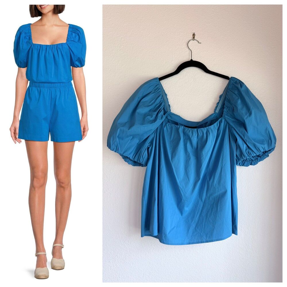 NWT Alex Marie Brrr° Gemma Square Neck Puff Sleeve Blouse in Turquoise Blue XXL